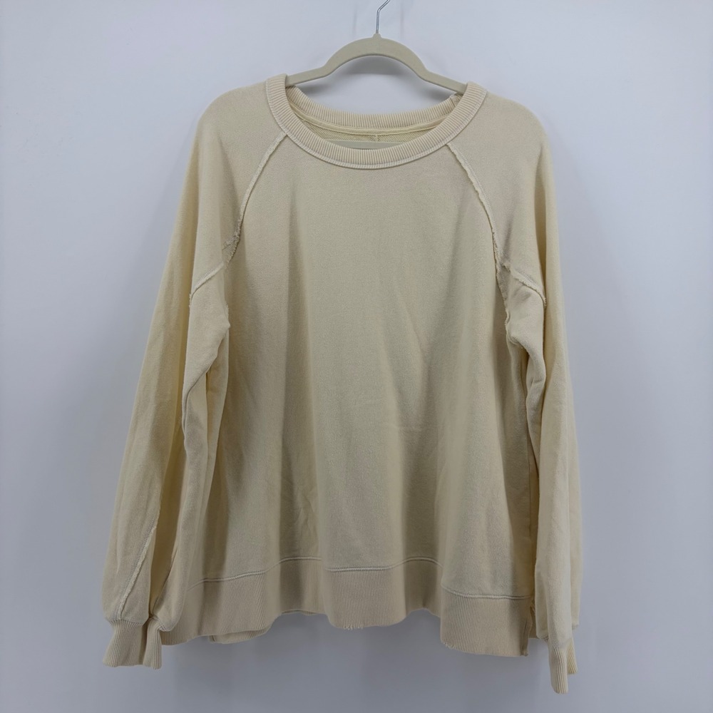 Aerie Womens S Cream Yellow Sweatshirt Crew Neck Exposed Seam Raglan Pullover